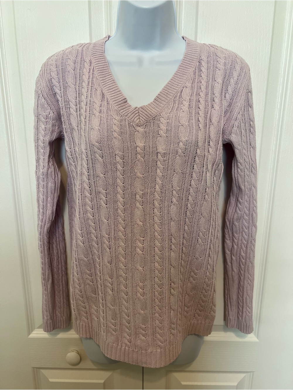 croft & barrow Lavender Cable Knit V-Neck Sweater